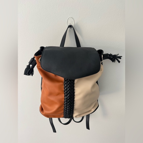 Lionel Brown & Black & Cream Color Backpack Travel Bag Soft Faux Leather - Picture 2 of 16